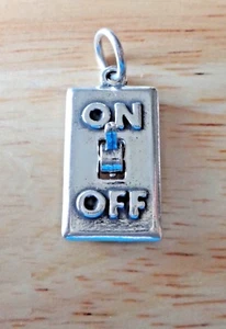 Sterling Silver 3D Movable 21x10mm says On Off Light Switch Charm - Picture 1 of 4