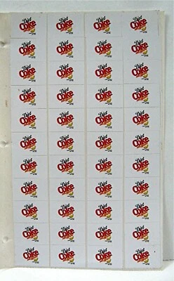 44 Diet Coke With Lemon Soda Pop Stickers Coca Cola USA 1989 Adv Sheet - Image 1 of 2