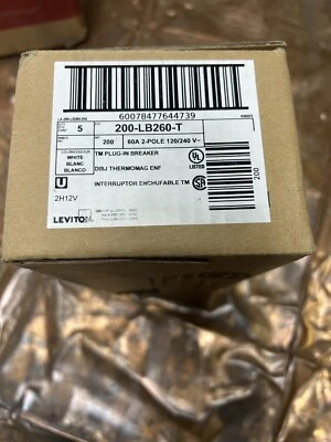Interruptor magnético térmico estándar de 2 polos 60 amperios Leviton 200-LB260-T Foto 1 de 2