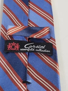 Corbata Hombre Colección CORSINI SEVENFOLD 100% SEDA HECHA EN CHINA Azul Rojo Rayas - Imagen 1 de 15