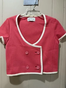 Vintage Kimberly Sweater Jacket Womens Small Pink Cropped Double Breasted 60s - Picture 1 of 5