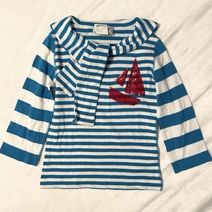 Rykiel Enfant maritim blau gestreift Top Klappe Bindekragen Pailletten Segelboot Mädchen 6 - Bild 1 von 9