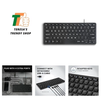 Kabelgebundene Mini USB Tastatur mit 4 Hubs - X Typ Scherentasten - abnehmbare USB-C... - Bild 1 von 4