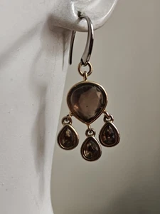 FOSSIL BRAND TEARDROP SMOKY TOPAZ GLASS EARRINGS WITH DANGLING STONES - Bild 1 von 13