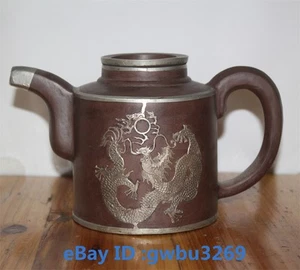 CollectChina Yixing Zisha Clay pot Handwork Old Tibet silver Dragon Teapot 42072 - Picture 1 of 8