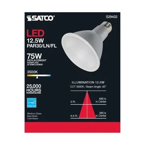 SATCO S29432 - 12.5 Watt PAR30LN LED Bulbs - 3500K - 40 deg. Beam Angle (6 Pack) - Picture 1 of 7