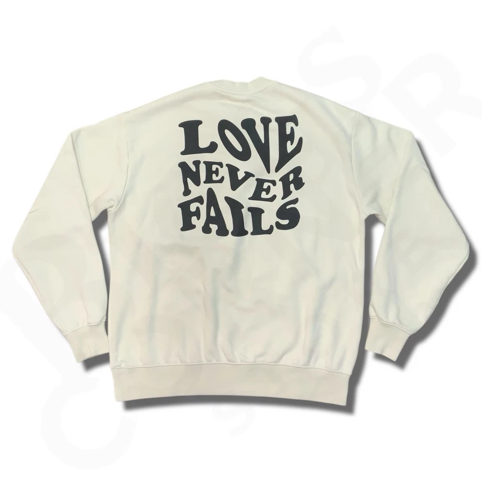  Love Never Fails Christian Jesus Sweatshirt Beige Natalie Grant Bernie Herms XL - Image 1 of 4