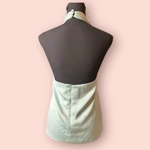 Blusa halter de mujer verde salvia XS con botones de seda cuello en V limpia niña Lagenlook - Imagen 1 de 3