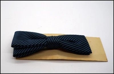 Vintage Grip-On Blue and Black Stripe Clip on Narrow Bow Tie #K190 - Image 1 of 4