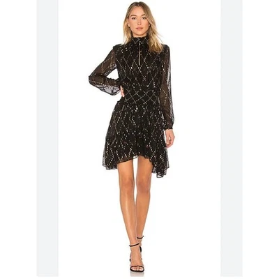 A.L.C. Tula Dress Black Gold Print Long Sleeve Mini Women's Size 6 - Image 1 of 4