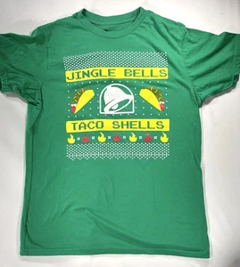 "Jingle Bells Taco Shells" Taco Bell Men's Green Christmas T-Shirt Size Large - Picture 1 of 10