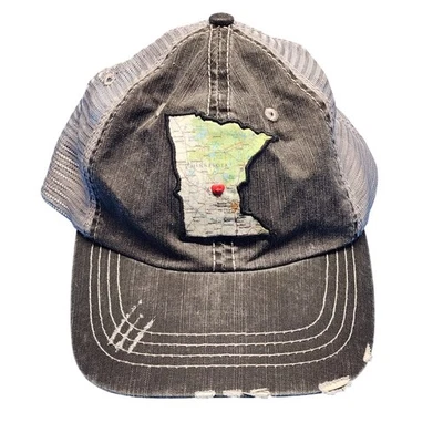 Minnesota Map Trucker Hat Gray Distressed Baseball Cap Souvenir - Image 1 of 4