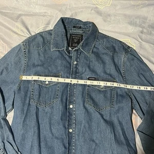 Guess Pearl Snap Denim Shirt Mens Medium Western Slim Fit NEW - Picture 1 of 11