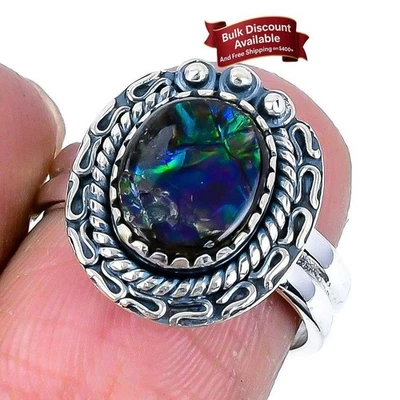 Anillo declaración boda hija ammolita natural joyería talla 7 plata maciza 925 Foto 1 de 4