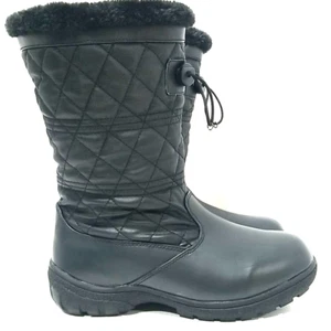 Totes Betsy Snow Boots Womens 8M Black Waterproof Winter Faux Fur Lined Side Zip - Foto 1 di 15