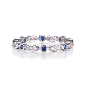 Ladies 925 Sterling Silver Brilliant Cut Blue and White Sapphire Eternity Ring - Picture 1 of 9