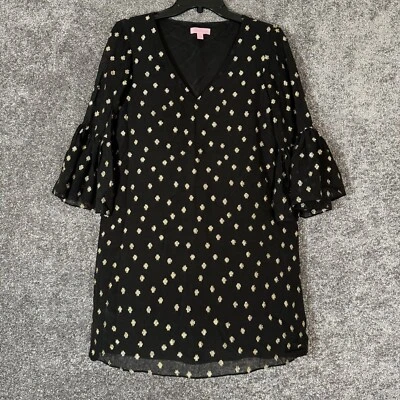 Vestido túnica de seda Lilly Pulitzer para mujer talla 2 campesino negro dorado metálico transparente Foto 1 de 4