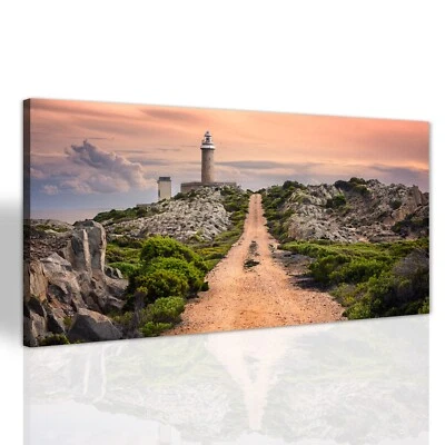 Leuchtturm Landstraße Wohnzimmer Canvas Leinwandbilder Wandbild XXL 140x70 - Bild 1 von 4