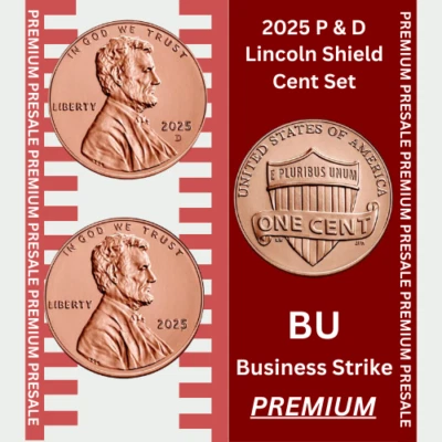 2025 P&D Lincoln Shield Cent - 2 Penny Set - RED BU - IN STOCK - SHARP!! - Image 1 of 4