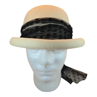 Sombrero Bowler Blanco 100% Lana Fieltro Sombrero con Red Negra Street Smart Por Betmar EE. UU. Foto 1 de 4