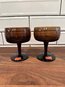 TWO MCM Gorham Crystal Accent Brown Handblown Champagne Sherbet New with label - Picture 1 of 4