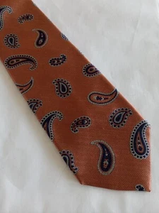 DANIEL CREMIEUX Seven fold  100% Silk Tie Necktie Orange Blue Paisley Italy  - Picture 1 of 6