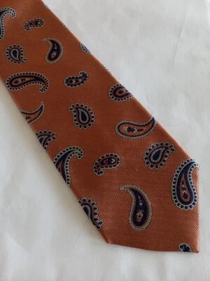 DANIEL CREMIEUX Seven fold  100% Silk Tie Necktie Orange Blue Paisley Italy  - Image 1 of 4