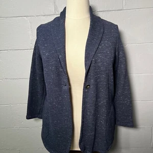 Pure Jill Knit Blazer Shawl Collar Open Front Casual Jacket Speckled Blue 1X - Picture 1 of 11