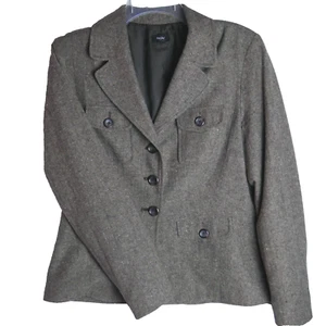 Mossimo Blazer Damen klein Wollmischung Karrierekleidung grau Tweed gefüttert - Bild 1 von 11
