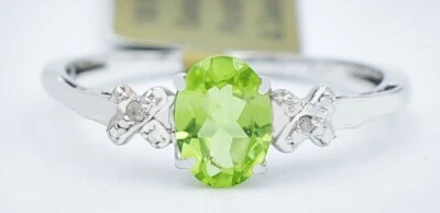 GENUINE 1.06 Cts PERIDOT & DIAMOND RING 10k WHITE GOLD - Free Appraisal Service - Image 1 of 4