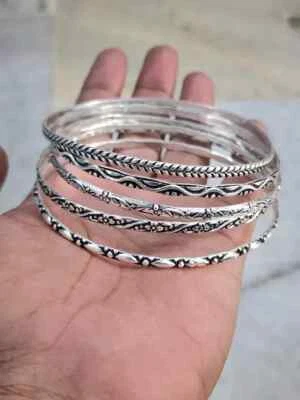 Set Of 5 Bangle Solid 925 Sterling Silver Beautiful Popular Lovey Bangle, M1278 - Image 1 of 4
