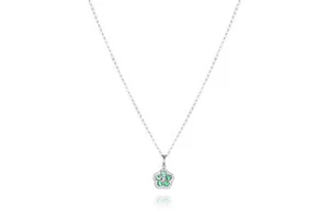 14K WHITE GOLD CLOVER ROUND PRONG EMERALD NECKLACE - Picture 1 of 3