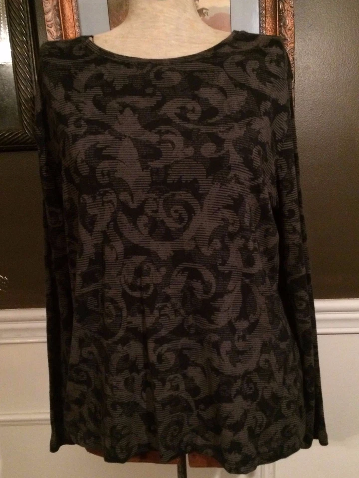Blusa Para Mujer Paisley Floral Manga Larga Negra Gris Marrón Sonoma Talla XL Foto 1 de 4