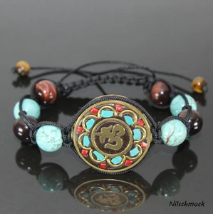 Damen türkis rot Edelstein Armband Messing Indonesischer Glücksbringer OHM - Bild 1 von 1