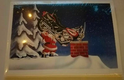 TARJETAS DE NAVIDAD HARLEY DAVIDSON #X152 SANTA PONIENDO SOFTAIL ABAJO DE LA CHIMENEA (10) Foto 1 de 3