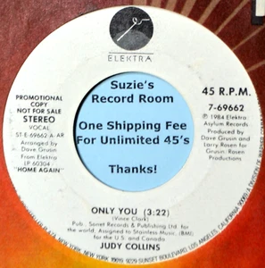 Judy Collins Only You- Folk Pop Rock NM Promo 45 7" Vinyl -Coupons! - Picture 1 of 3