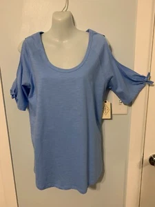 Neu mit Etikett St John's Bay blaues Oberteil mit kurzen schulterfreien gebundenen Ärmeln Größe M - Bild 1 von 4