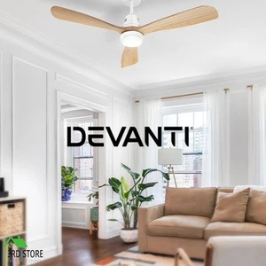Devanti 52'' Ceiling Fan LED Light Remote Control Wooden Blades Timer Fans - Picture 1 of 12