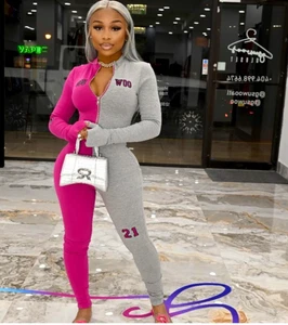 Mono deportivo GSU WOO So Real G rosa gris de una pieza talla grande nuevo con etiquetas - Imagen 1 de 7