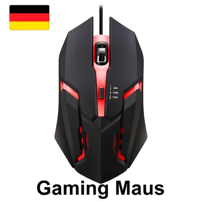 USB-Kabel-Gaming-Maus 800/1200/1600 DPI, Schwarz, LED-Beleuchtung, 4 Tasten - Bild 1 von 4