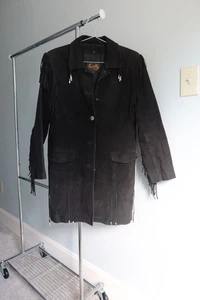 Scully Black Suede Leather Fringe Western Jacket Women's Size 10 - Picture 1 of 14