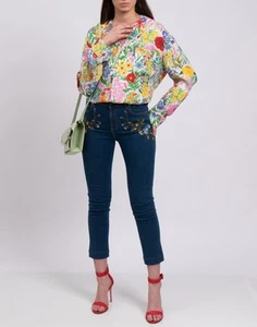 RRP €890 GUCCI Jeans W25 Stretch Blue Embroidered Flowers Patch Cropped - Picture 1 of 10