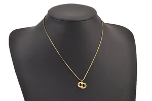 Authentic Christian Dior Gold Tone Chain Pendant Necklace Rhinestone CD 7935M - Imagen 1 de 10