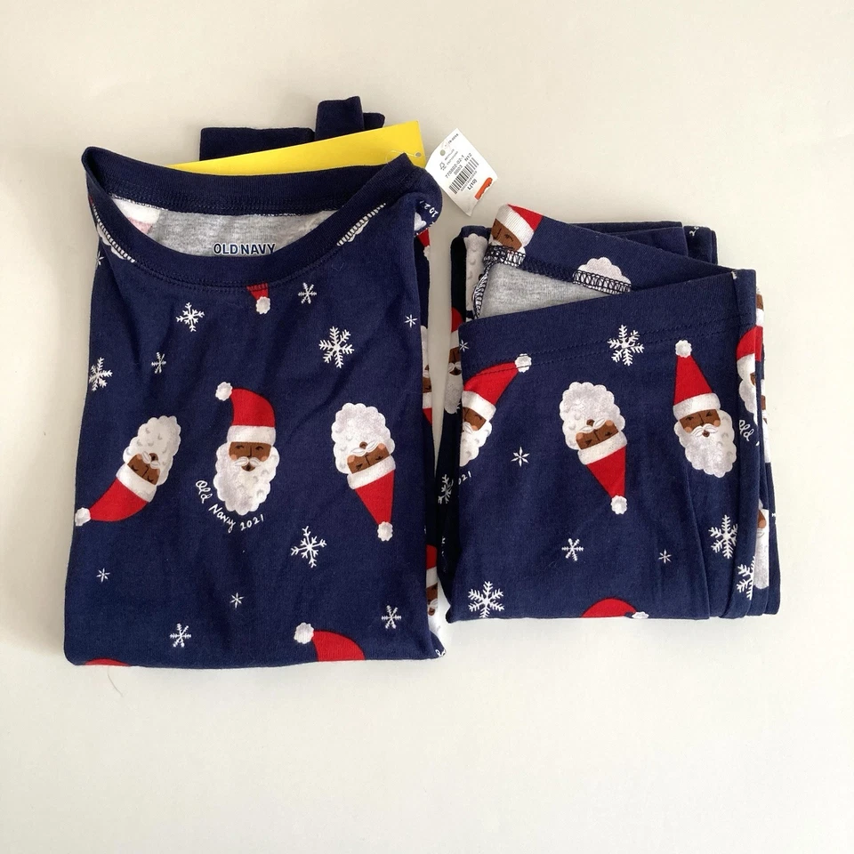 Old Navy Black/African American Santa 2pc Kids Pajama Size L(10) Unisex Navy - Image 1 of 4