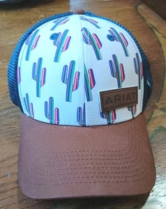 Ariat Cactus Baseball Hat Mesh Trucker Cap Western Cowgirl Blue & Brown - Picture 1 of 6