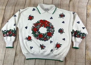 Vintage 90s Westbound Christmas Wreath Collared Pullover Sweatshirt Size 1X - Bild 1 von 9