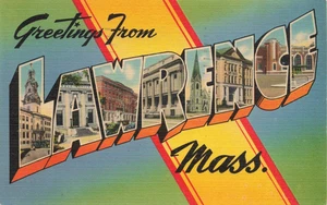 Postcard Large Letter Greetings from Lawrence Massachusetts MA 1949 - Picture 1 of 2