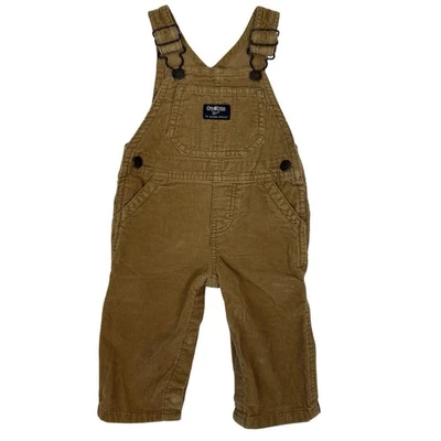 OshKosh B'Gosh Tan Corduroy Bib Overalls Vestbak Size 9 mos Snap Crotch - Image 1 of 4