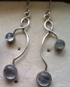 Sterling Silver Earrings Moonstone Drop Dangle 3.3g - Picture 1 of 6