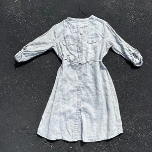 Malvin Chambray Linen Blend Shirt Dress Women's Medium Button Down Roll Tab - Picture 1 of 8